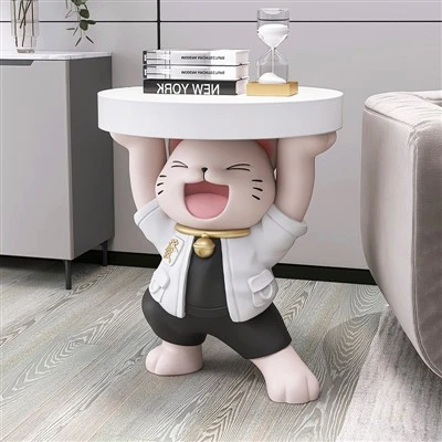 대형 행복한 고양이 트레이 조각상